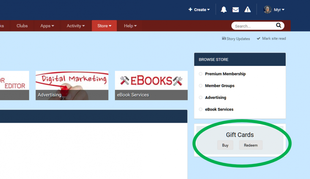 Screenshot of Gift Card location in Store