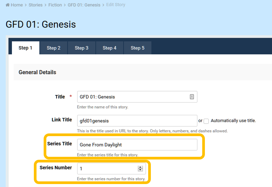 Where to Add Series Title and Series Number on a story