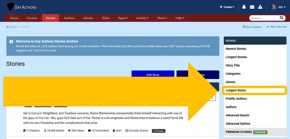 Screenshot showing location of Longest Series Link