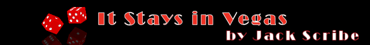 two red dice on a black background with text saying It Stays in Vegas by Jack Scribe