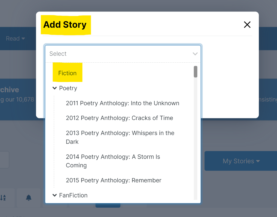 add story fiction category