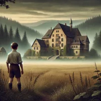 DALL·E 2025-01-12 15.11.41 - An atmospheric illustration for a historical novel set in 1943 Bavaria. The scene features a misty meadow with a grand, eerie manor in the background,.webp