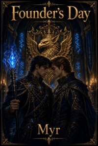 Founder's Day by Myr cover shows two young men in front of a griffin family crest