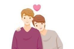 two young men with a heart over their head and label of Coming of Age